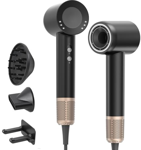 Secador Pelo Profesional Iónico con Difusor, 160.000 RPM, Negro