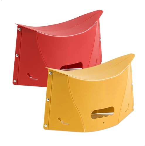 xtemtoamz Toilettenhocker Multifunktionales Klappbarer 2er Set, Tragbar Klohocker, Hocker kann als Aufbewahrungstasche, Ultradünn, Toilettenhocker für Badezimmer, Tragbare Stufe, Rot und Gelb
