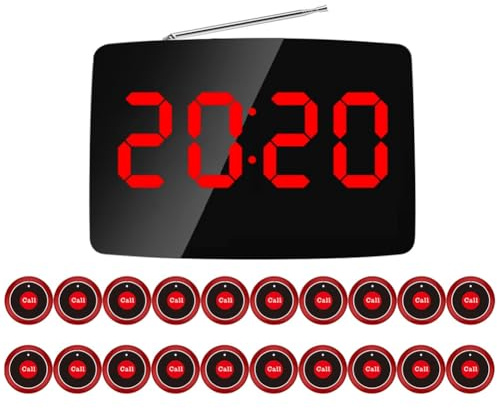 Jooehyer Wireless Restaurant Pager Calling System 20 Call Button + 1 LED Display forBar Restaurant Customer Service UK Plug