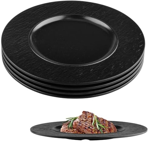 suaywo Lot de 4 Assiettes Plates 21.5 cm Assiettes à Dessert Noires pour les Salades, les Pâtes et les Barbecues Sans BPA