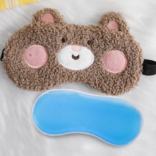 Jorun Cooling Gel Eye Mask - Reusable Eye Masks for Puffy Eyes,Dry Eyes | Cute 3D Bear Cooling Sleep Ice Eye Mask can be Used for Both Adults and Children(Brown)