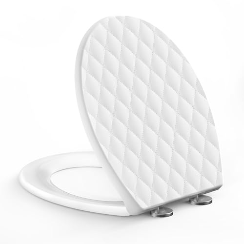 SREWOHS PRO Abattant WC Forme O, Cuvette Toilette avec Frein de Chute, Lunette WC avec Fermeture en Douceur avec Charnières, Toilet Seat Softclose, Abattant WC Formee O,44,6 x 37,1 CM, Blanc