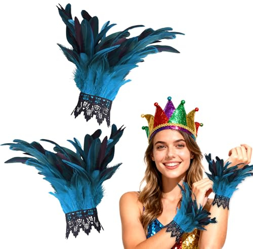 XJWZGM Gothic Feder Manschetten Armbänder, Mardi Gras Kostüme Gothic Feder Manschette Handgelenk Armband, Manschette Federn, Federn Manschetten für Karneval Fasching Kostüm Rollenspiel Party Game