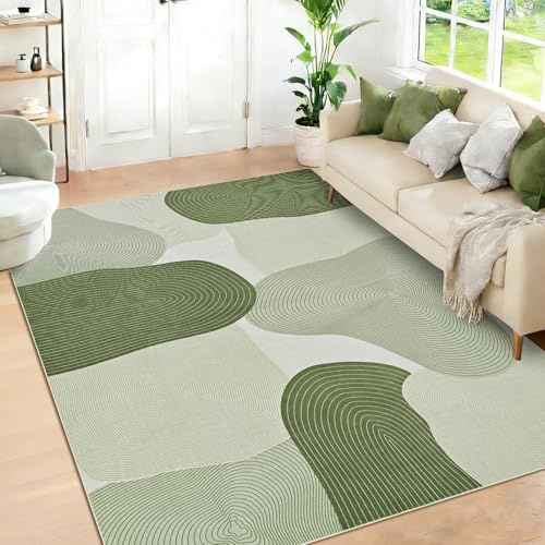 Alishomtll Grün Weiß Teppich, Modern Geometrisch Linien Teppich 80x150cm