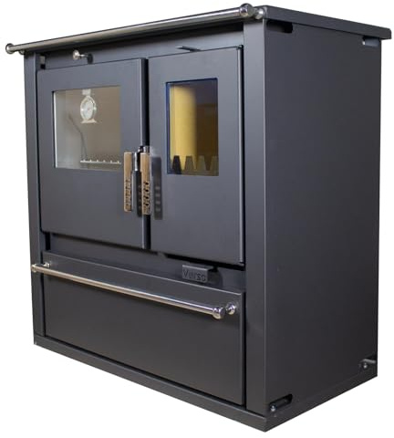 Verso CS Plus Inox Holzofen mit Edelstahl-Ofen 7,7 kW, 82,2% hoher Wirkungsgrad, extra großer Schwerlaststahlkörper, Metallkochfeld & Thermometer, Kaminheizung für 135-165 m³