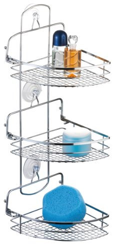 axentia Eckregal Cassandra in Silber verchromt, Hängeregal mit Saugnäpfen und Schrauben, Badregal mit drei klappbaren Ablageflächen, Maße: ca. 20 x 27 x 58 cm