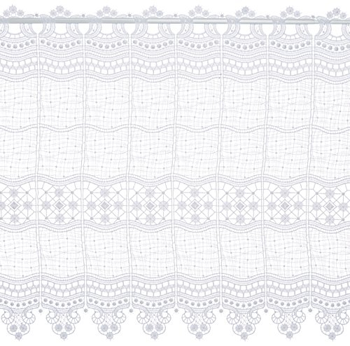 Plauener Spitze by Modespitze, Store Bistro Gardine Scheibengardine mit Stangendurchzug, hochwertige Stickerei, Höhe 58 cm, Breite 96 cm, Weiß