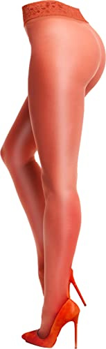 Miss O Ouvert Strumpfhose, offenem Schritt mit Spitzenbund 20den, Rot, S/M (36/38)