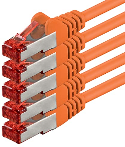 1aTTack.de - 5x 3 mètres câble patch CAT6 S/FTP blindage PIMF câble réseau CAT.6 RJ45 câble Ethernet routeur LAN DSL commutateur modem panneau de brassage - orange - 5 pièces
