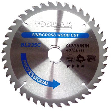 TCT Circular Saw Blade 235mm x 30mm x 40T Professional Toolpak