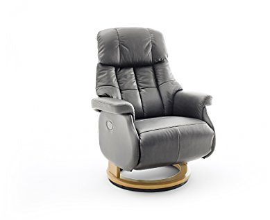 Robas Lund Relaxsessel Calgary Comfort XL elektrisch verstellbar, bis 150 kg belastbar, Echtleder schlammfarben, Gestell Holz natur