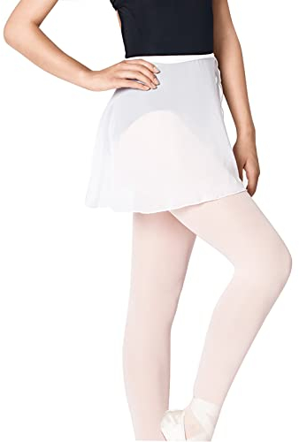 Bezioner Ballettrock Wickelrock Tanz Rock aus Chiffon Mit Taille Krawatte für Mädchen und Damen Weiß L