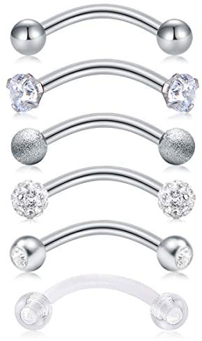 AVYRING Rook Piercing 16G Septum Piercing Chirurgenstahl Curved Barbell Helix Tragus Cartilage Ohrpiercing Schmuck 6 Stück - Silber