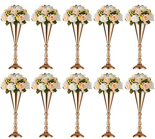 NUPTIO Gold Vase für Hochzeit Tischdeko: 10 Stück 42cm Hohe Blume Trompete Vasen Metall Tische Mittelstück Goldene für Hochzeiten Geburtstag Party Jahrestag Dekorationen
