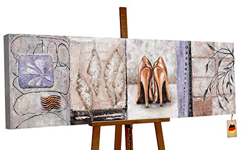 YS-Art Abstrakt Acryl Gemälde auf Leinwand Harmonie handgemalt Wandbilder Wohnzimmer modern Wohndekor Design Bild High Heels waagerecht echte Kunst 150x50 cm