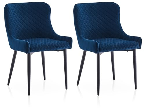 TUKAILAI Freizeit Esszimmerstühle 2er Set aus Samt Küchenstuhl Polsterstuhl Design Stuhl mit Rückenlehne Wohnzimmerstuhl Sessel, Sitzfläche aus Samt, Metallbeine gepolstertem Sitz 2 Stück Blau