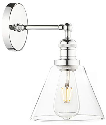 Phansthy Loft-Wandlampe,Trichter Klar Glas Vintage Industrie Wandleuchte Wandbeleuchtung Schicke schlichte Wandleuchte Industrial Style (Chrome Farbe)
