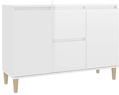 vidaXL Buffet, Armoire avec 2 Tiroirs et 2 Portes, Meuble de Rangement, Organisateur de Salle de Séjour, Scandinave, Blanc Brillant Bois d'Ingénierie