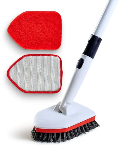 Moku Home 3-in-1 Duschschrubber, ausziehbarer Langer Griff, 147,3 cm, Reinigungsbürste – Kratzfeste Duschbürste für die Reinigung von Bad, Küche, WC, Wand, Badewanne, Fliesen, Spüle (rot)