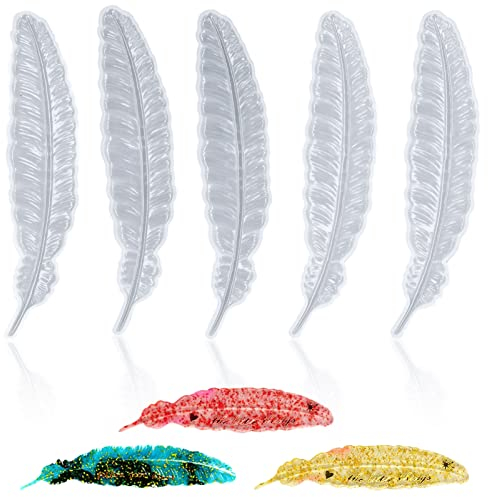 Cyrank Feder-Lesezeichen-Harzformen, 5Pcs Lesezeichen Epoxidharz Formen Feder Form, Resin Gießharz Silikonform, Personalisiert Lesezeichen Harz Form, Silikon-Lesezeichen-Formen Für DIY Lesezeichen