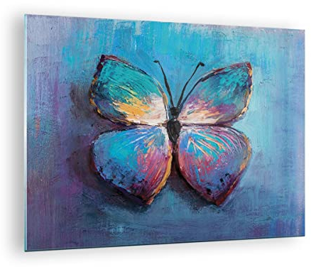 Bilder auf Glas Handschriftlich Schmetterling Blau Glasbild 70x50cm Wandbilder Dekoration Wohnzimmer Schlafzimmer Küche Deko Klein Wanddeko Bild im Glas Wand Kunstdruck Art Modern GAA70x50-4470