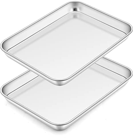Homikit Backblech, 2 Stück Edelstahl Mini Ofenblech Kuchenblech, Rechteckige Ofenschale zum Backen Braten Servieren, Gesund, Spülmaschinenfest, 23,8 x 17,8x 2,5 cm