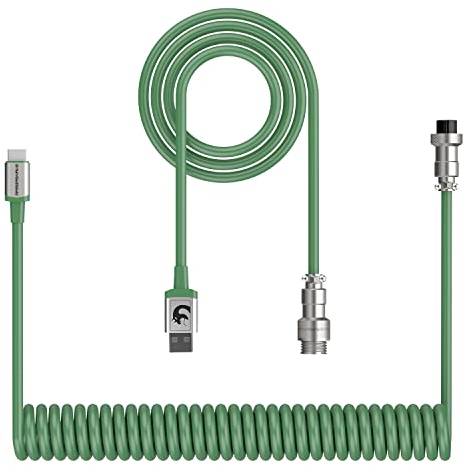 XINMENG X MAMBASNAKE C01 Coiled Keyboard Cable, Type-C to USB-A HyperSpeed Line with 8KHz Return Rate for Gaming Keyboard, TPU Extendable Custom USB-C Cable with Metal Aviation for PC/Phone-Green