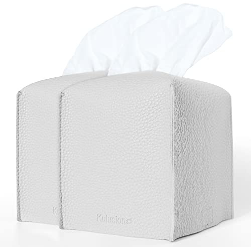 2xTaschentuchbox-Abdeckungen, Taschentuchbox-Halter, Würfel, modern, zartes PU-Leder, quadratisch, dekorativ für Badezimmer, Waschtisch, Arbeitsplatte, Hotel, Zuhause, 12.7x12.7x12.7 cm (hellgrau)