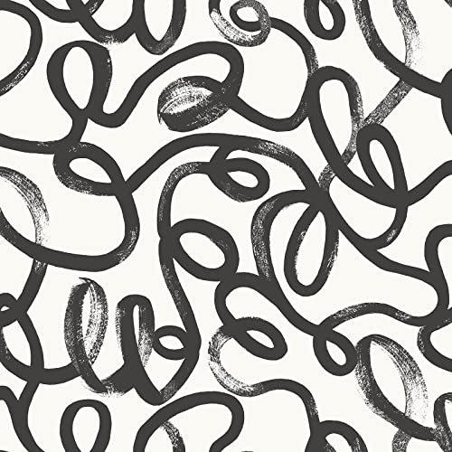 Holden Squiggle Doodle Effect Geometric Wallpaper Black/White 13360