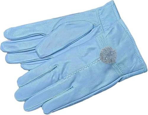 Ealafee 2019 Damen Lederhandschuhe Winter Warm Echtes Lammfell Gefüttert Fahrhandschuhe, #0 Hellblau mit Pompons, Einheitsgröße