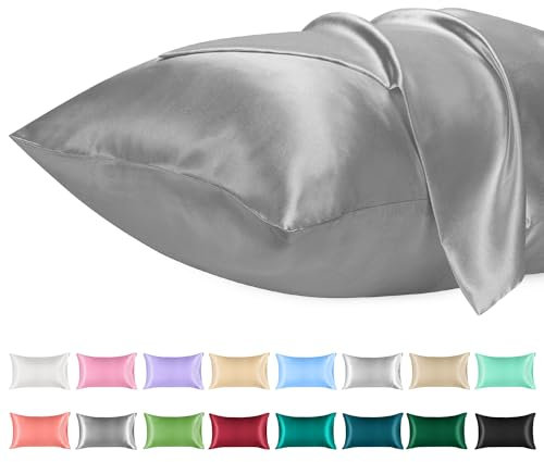 Lirex 2er Set Satin Kissenbezug 40x70cm, kissenbezüge, Weich wie Seiden Kissenbezug, Satin Kopfkissenbezug Kissenhülle für Haar und Haut kommt,Oeko-TEX Zertifiziert, Dunkelgrau