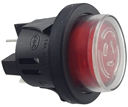 Taster PS18-16 mit Wasserdichte Abdeckung, Einbau ø 25mm 250V 16A rot, beleuchtet push-EIN, Flachstecker 6,3mm