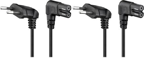 goobay 97354 Euro Anschlusskabel beidseitig abgewinkelt; 3 m, Schwarz Eurostecker (Typ C, CEE 7/16) > Gerätebuchse C13 (Packung mit 2)