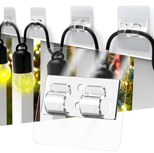 HomeMount Outdoor String Light Hooks - 24Pcs Large Nano Adhesive Wall Hooks for Hanging Lights, Ideal for Patio, Fence, House, Christmas, Halloween Decorations (2.15 x 2.15 inch Adhesive Area) (24)