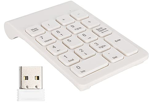 Pavé Numérique sans Fil, pavé Numérique Ergonomique 18 Touches, Clavier Numérique de comptabilité Financière USB Portable 2,4 GHz, pour Ordinateur Portable, PC de Bureau (Blanc)