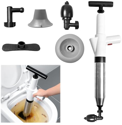 Toilet Plunger, Sink Plungers For Unblocking, Air Clog Remover, Air Drain Blaster Gun With 4 Replaceable Heads, Bathroom Plunger Detachable Assembly Sewer, For Sink Toilet Floor Drain And Pipe Clog