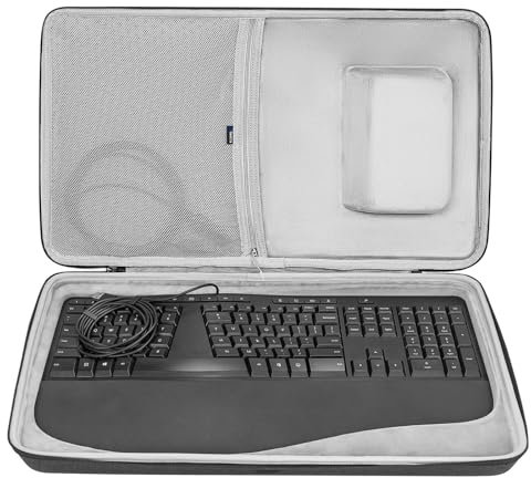 GEEKRIA Hard Shell Travel Carrying Keyboard Case, Compatible with Microsoft Ergonomic/Ergonomic Desktop/ 3ra00022 Keyboard (LXM-00004), Ergonomic Keyboard and Mouse Combo Case (Dark Grey)