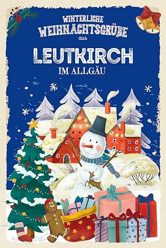 AGDeko® Schild aus Holz 12x18 cm Weihnachtsgrüße LEUTKIRCH IM ALLGAU zum Aufhängen oder Stellen Raum Dekoration