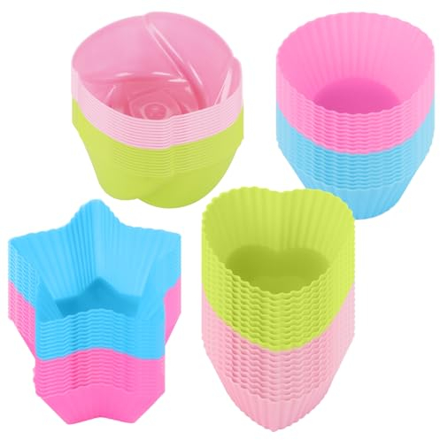 WOPPLXY 80 Stück Wiederverwendbare Silikon Muffinförmchen, 4 Typen Formen Silikon Muffinförmchen Airfryer, Antihaft Muffinförmchen Silikon (4 Farben)