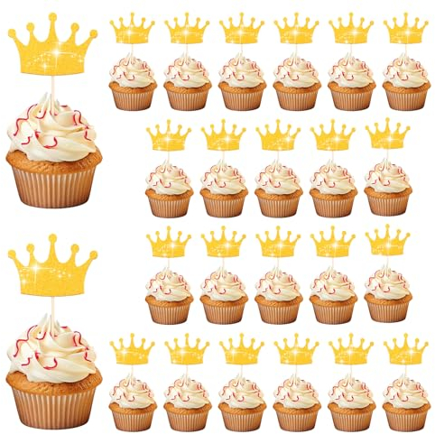 24 Stück Kronen Cupcake Topper mit Goldenem Glitzer, Prinzessinnen-Kronen Cupcake Picks, Königin Kronen Cupcake Dekorationen für Prinzessinnen Party Dekorationen für Geburtstag, Babyparty, Hochzeit