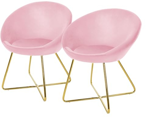 ML-Design Esszimmerstühle 2er Set Samt, Rosa, Wohnzimmerstuhl mit runder Rückenlehne, Polsterstuhl mit goldene Metallbeine, Ergonomische Esstisch Sessel, Küchenstuhl Schalenstuhl Schminktisch Stuhl