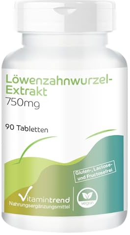 Vitamintrend Löwenzahn Extrakt 750mg, 90 Tabletten, hochdosiert 10:1 Löwenzahnwurzelextrakt, Nahrungsergänzungsmittel vegan ohne Magnesiumstearat, in Deutschland hergestellt