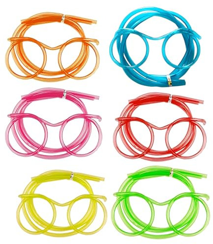 Generic 6 Pcs Reusable Eco-friendly Glasses Straws, Fun Shaped (Eyeglass Frames), Transparent, for Milk, Juice, Drinks, Parties