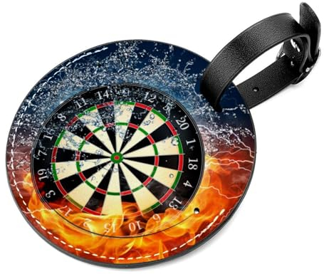 Gepäckanhänger aus Leder mit Edelstahl-Schlaufe, Dartpfeile auf Feuer, Wasser, Gepäck, Handtasche, Reisekoffer, Anhänger mit Namensausweis, perfekt zum schnellen Auffinden von Gepäckkoffern, 2 Stück