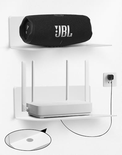 A aBlumen Wandregal ohne Bohren 2 Stück Acryl Regal Wand schwebendes Regal weiß Wand Regale Regalbrett Kleine Wandregale für Lautsprecher Mini-Stereoanlage Router Überwachungskamera Game Controlle