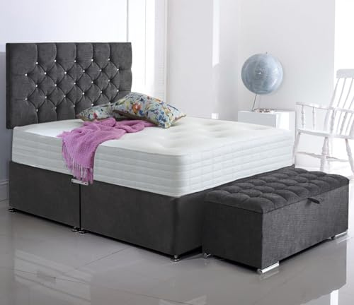 ComfoRest - Sophisticated 4FT6 Double Bed with Mattress, NO DRAWER | Sleek Set for Contemporary Homes | Compact Frame with Ottoman Storage Box (Slate Grey Naples)