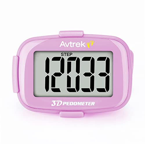 Avtrek Pedometro con contapassi, con funzione di conteggio dei passi, display retroilluminato e visualizzazione dell'ora (rosa)