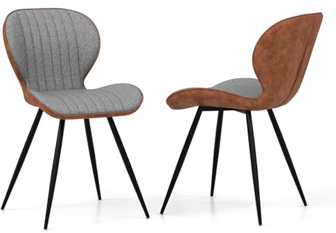 COSTWAY Juego de 2 Sillas de Comedor, Sillas de Cocina con Respaldo Curvo, Asiento en Forma de U y Patas de Metal, Sillas de Salón Moderna Tapizada sin Brazos, Capacidad de 150 Kg