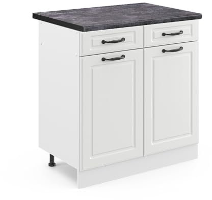 Vicco Küchenunterschrank R-Line, Weiß Landhaus/Weiß, 80 cm, AP Anthrazit