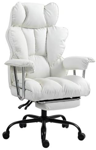Panana Office Chair Padded Seat Armrests Swivel Desk Chair Ergonomic High Back Recliner Chair with Footrest (White)